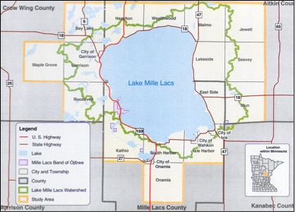 map of the area watershed area showing major roads, towns, and county lines